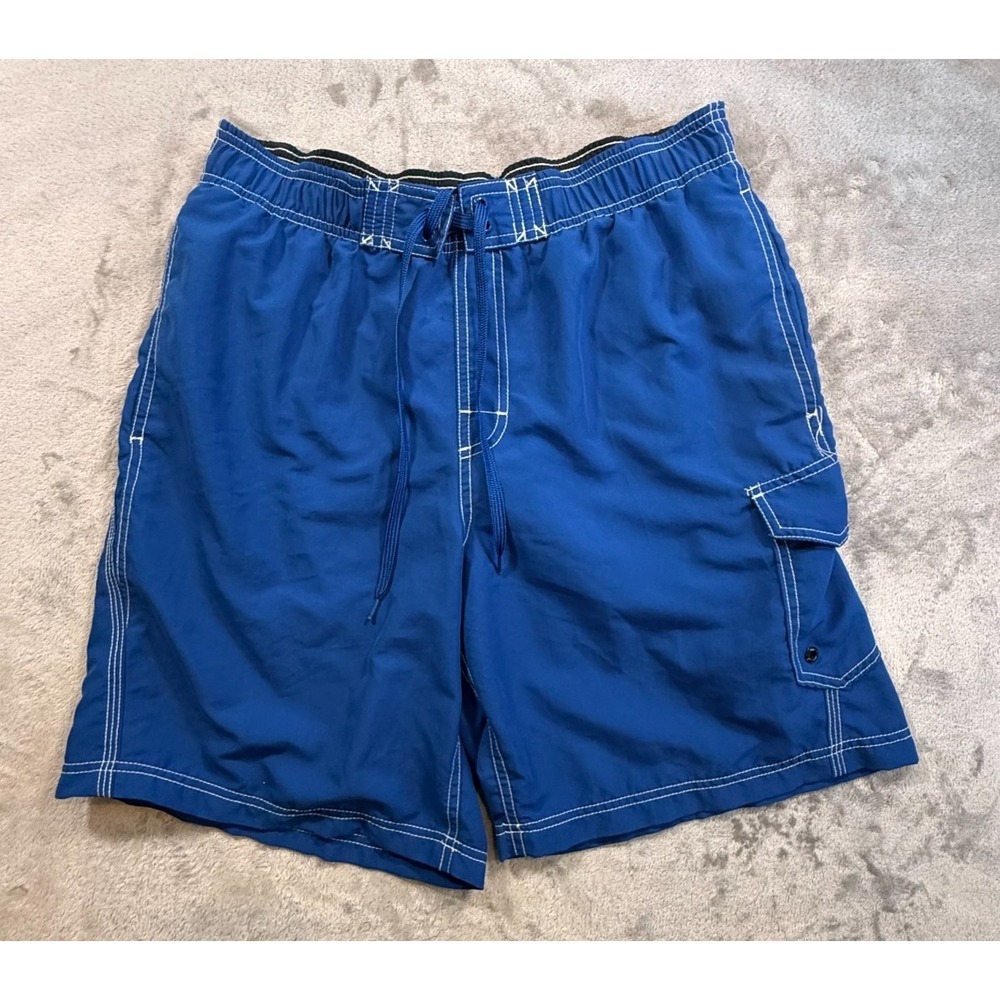 Chamption Men's Blue Cargo Swim Trunks Size Medium Mesh Lined Board Shorts Beach